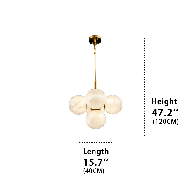 Small Aelios Chandelier Size with five shades, lamp height 47.2 inches, lamp length 15.7 inches