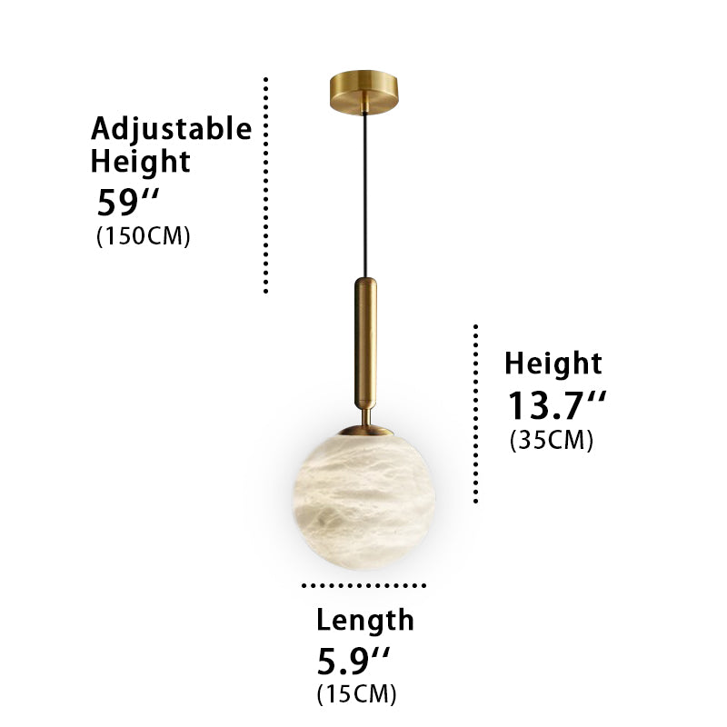 Medium Aelios Size, adjustable lamp cord height, recommended height 59 inches, lamp height 13.7 inches, lamp length 5.9 inches.