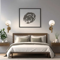 Two modern luxury Aelios Wall Lights are on display in the bedroom, they hang on the wall on either side of the bed.