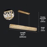 Cacci Gold Rectangular crystal chandelier, the size of crystal lighting is 39.3*4.72 inch, with adjutable hanging height.