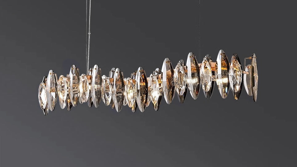 Crescent black crystal chandelier Off Display.