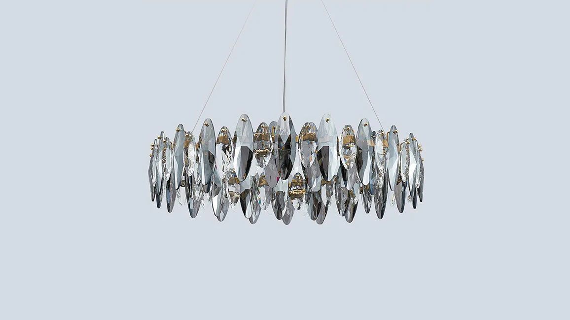 Light-off display of Crescent black crystal chandelier.