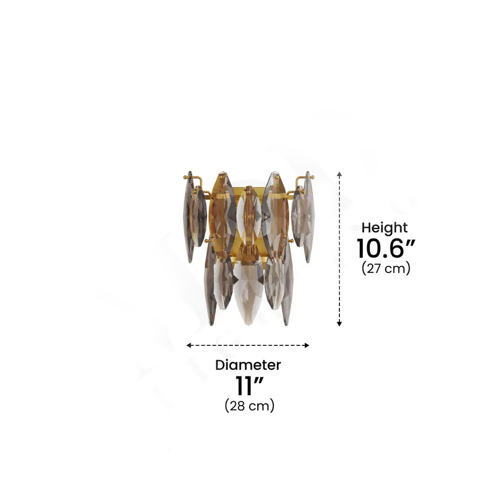 Crescent Crystal Wall Sconce Size, lamp height 10.6 inches, the crystal lighting lamp width 11 inches.