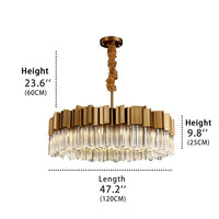 X Large size of Hera crystal round chandelier, the crystal lighting Line heights 23.6 inch , light Length with 47.2 inch and heights 9.8 inch.
