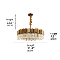 Medium size of Hera crystal round chandelier, the crystal lighting Line heights 23.6 inch , light Length with 31.4 inch and heights 9.8 inch.