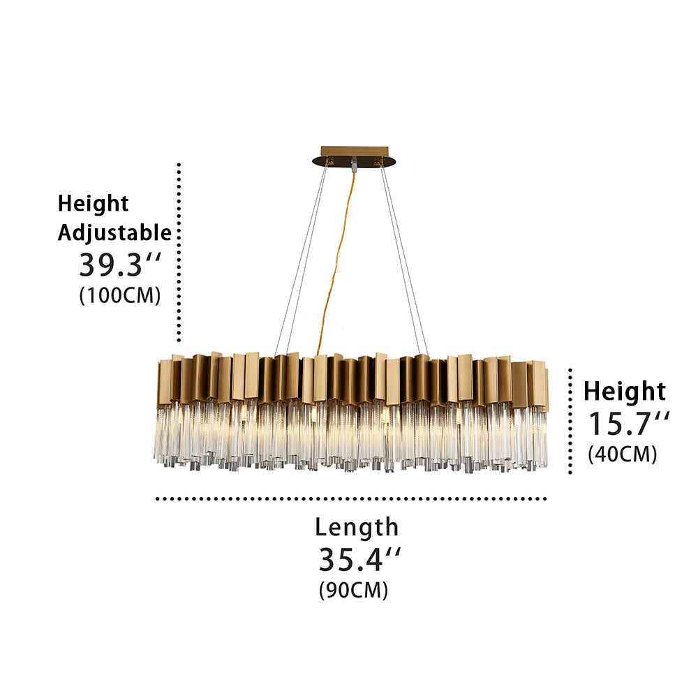 Small size of Hera crystal pendant light, the crystal lighting Line heights 39.3 inch , light Length with 35.4 inch and heights 15.7 inch.
