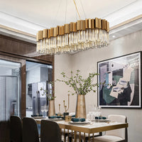 Side view of the Hera crystal pendant light, crystal lighting in the dining room.