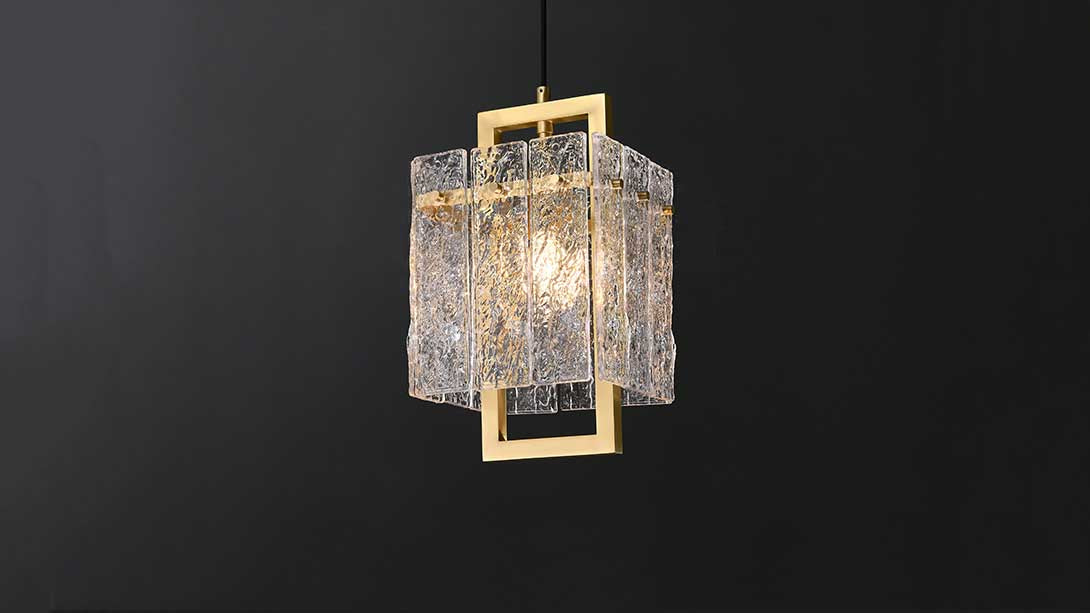 Hestia crystal small chandelier on display.