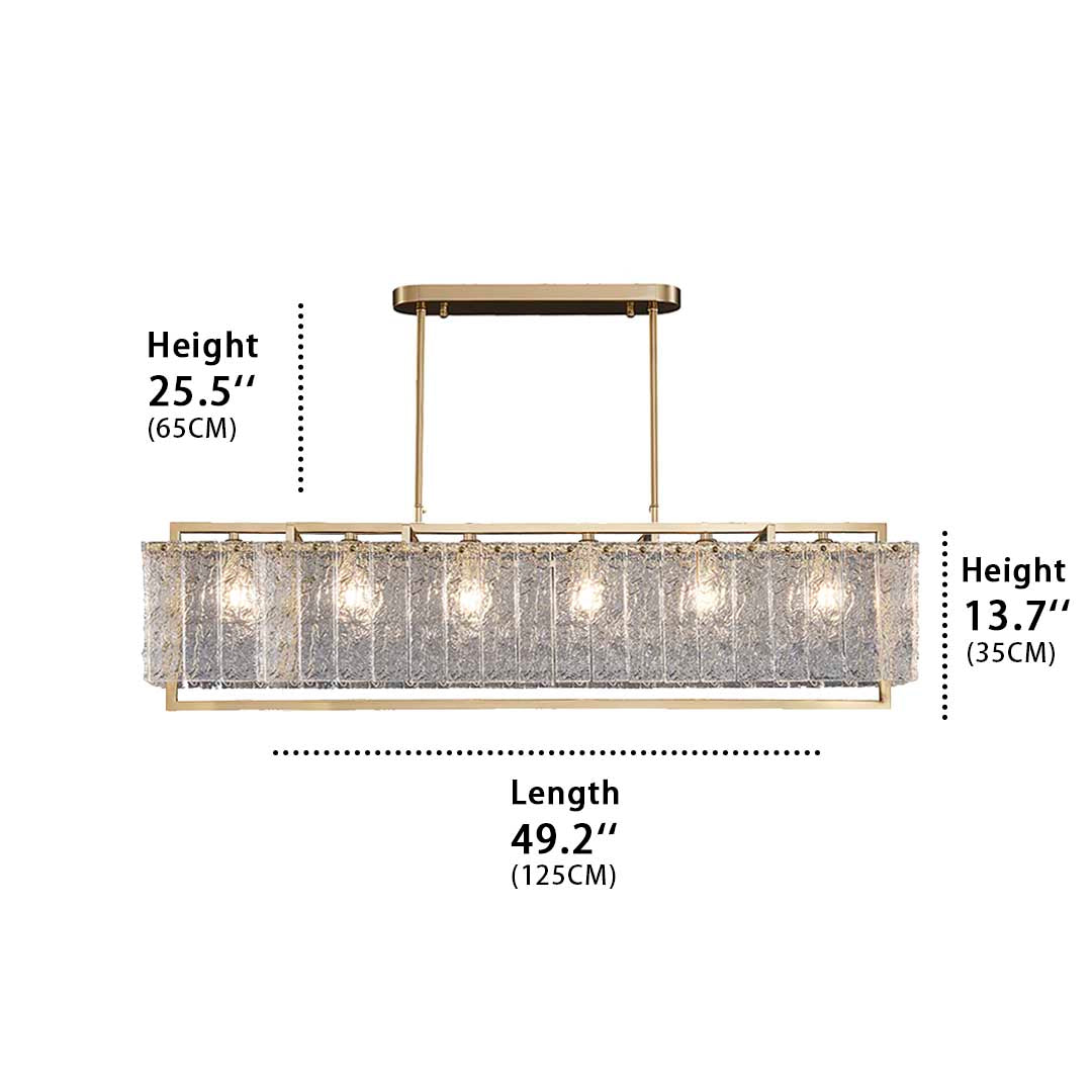 Hestia crystal pendant light size, pole height 25.5 inches, the crystal lighting body height 13.7 inches, lamp length 49.2 inches.