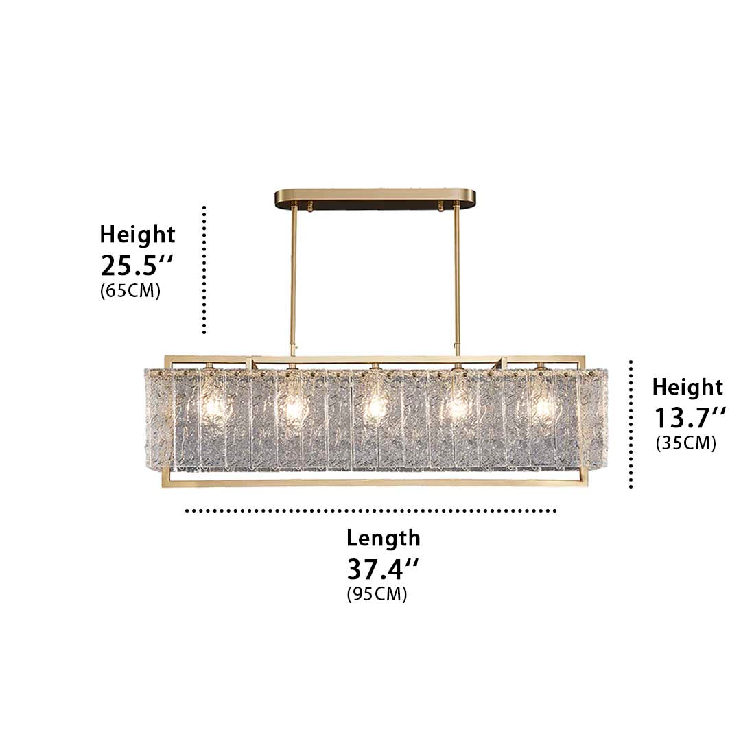 Hestia crystal pendant light size, pole height 25.5 inches, the crystal lighting body height 13.7 inches, lamp length 37.4 inches.