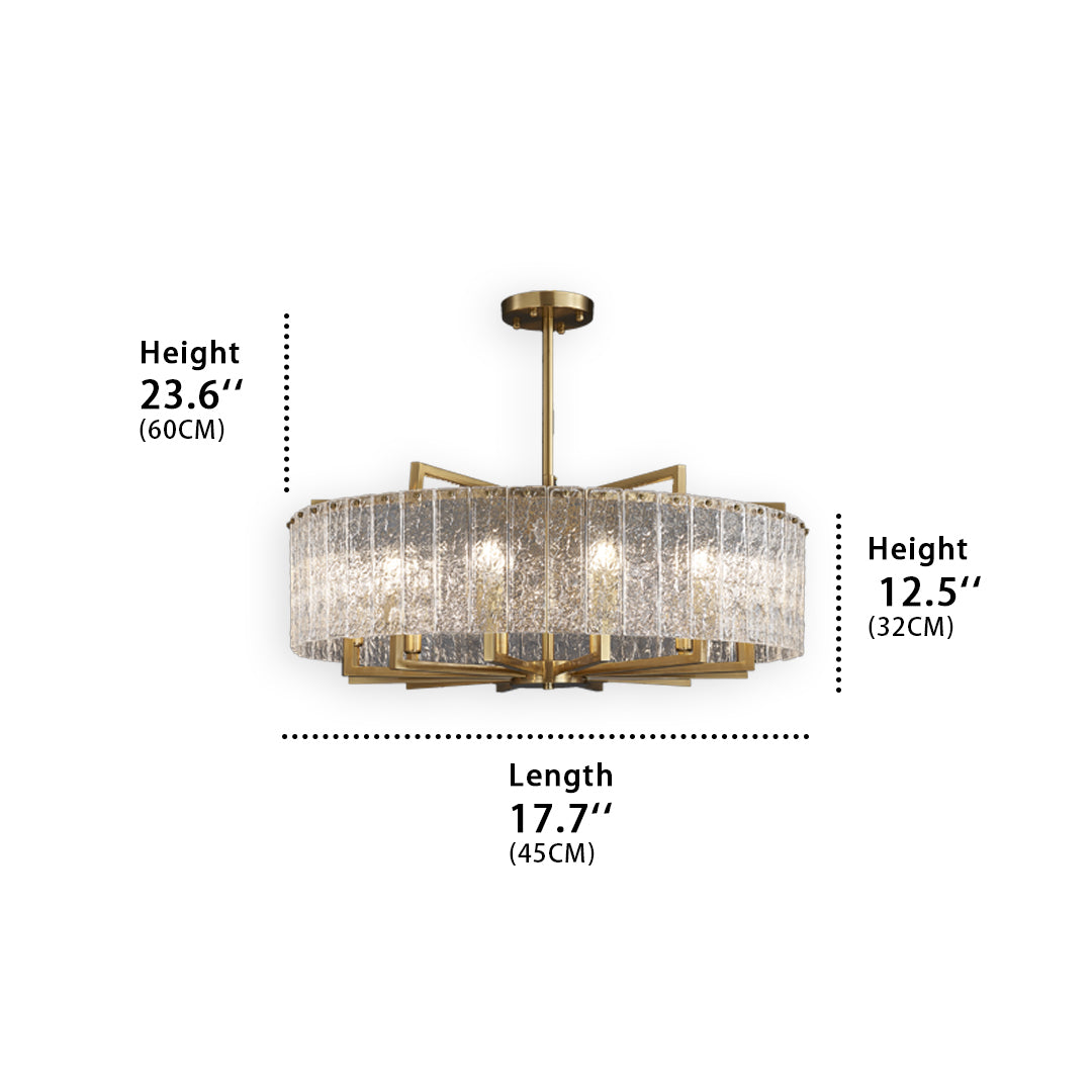 Small Size Hestia crystal round chandelier, pole height 23.6 inches, the crystal lighting lamp height 12.5 inches, lamp diameter 17.7 inches.