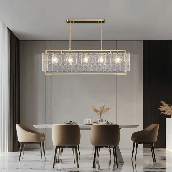 Luxurious crystal Hestia crystal pendant light above the dining table.