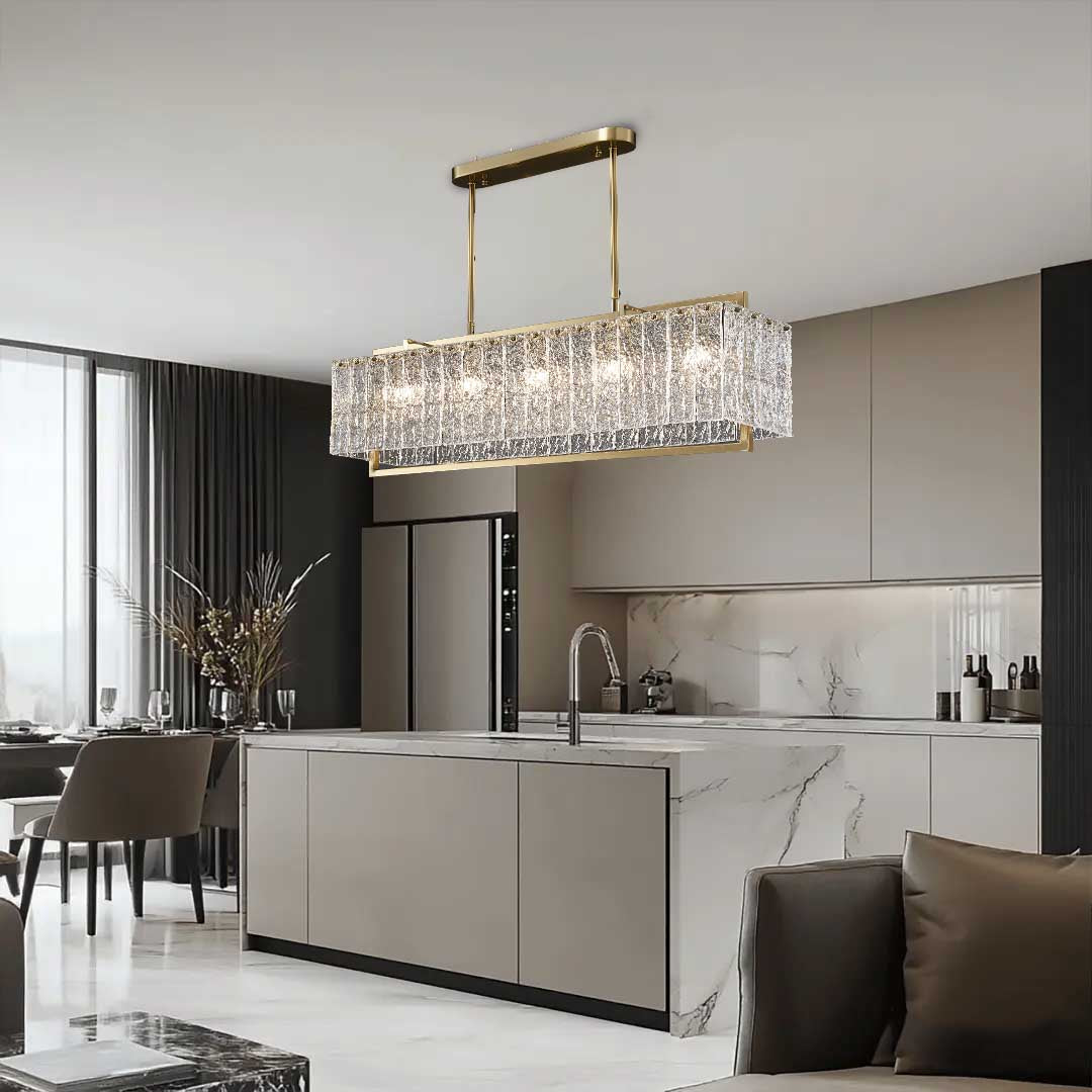 Modern crystal Hestia crystal pendant light in the kitchen display image.