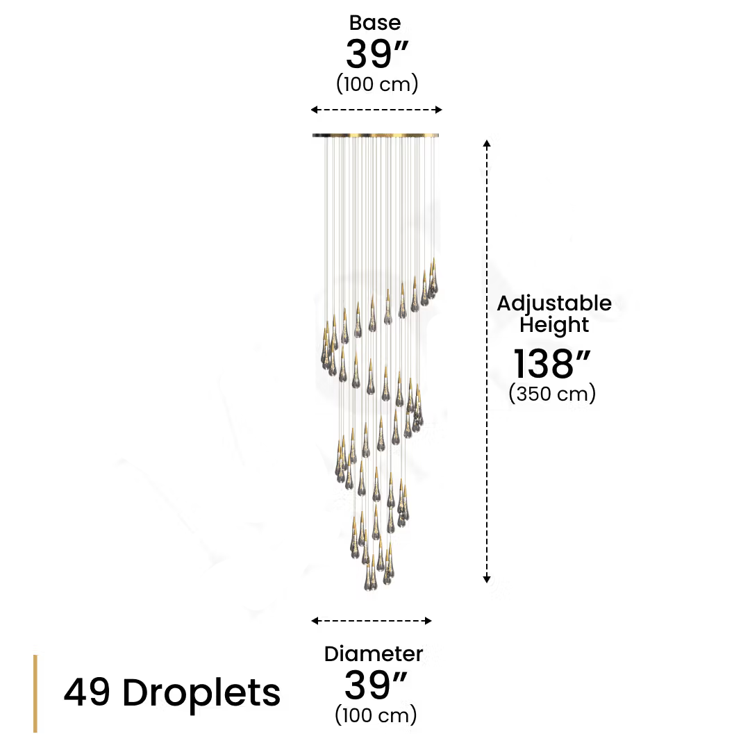 100cm Size Indura Staircase crystal lighting Diameter 39"; Adjustable Height 138"