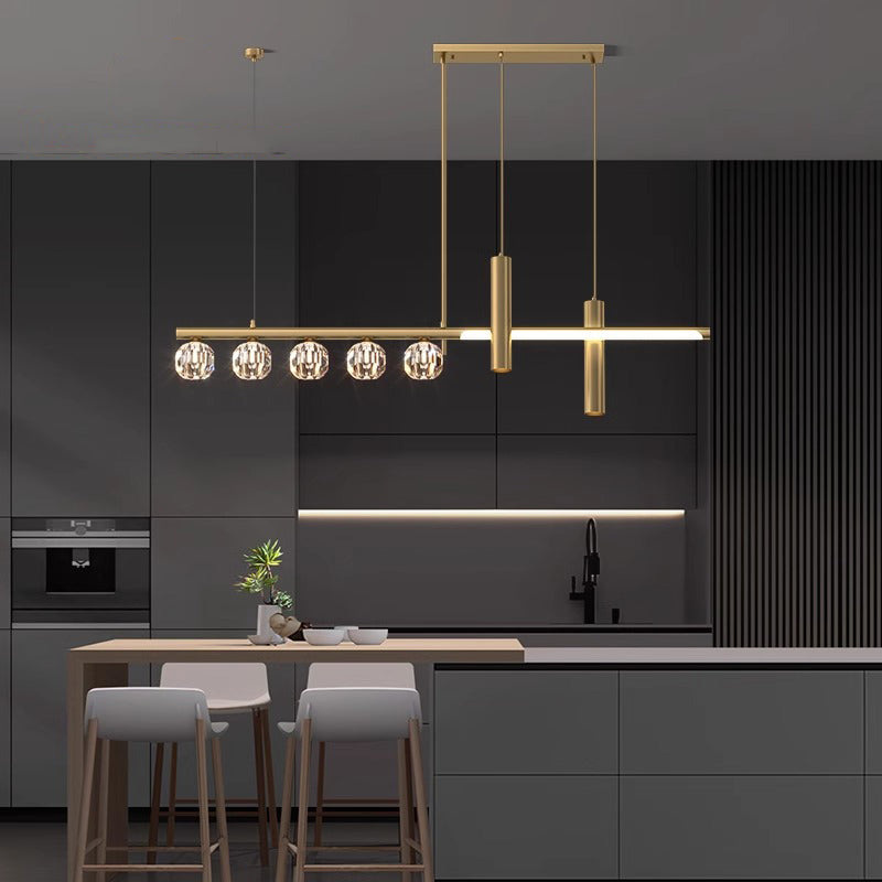 Koper Luxury Copper crystal lighting on display Light Kitchen Island, above the dining table