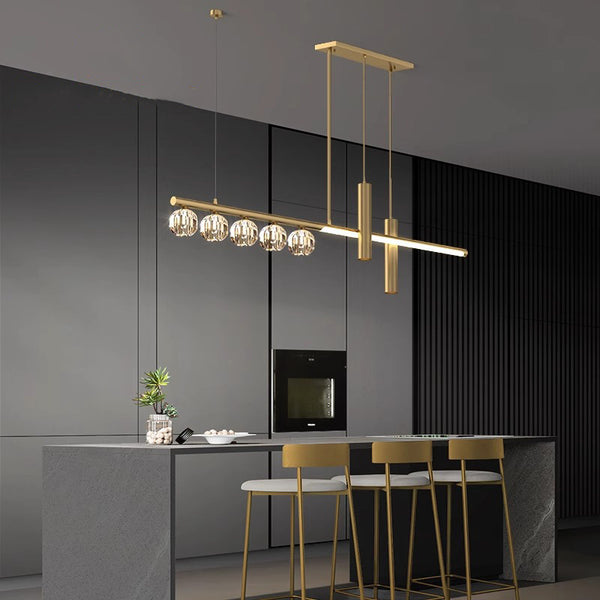 Koper Luxury Copper crystal lighting on display Light Kitchen Island, Illuminated the dining table.