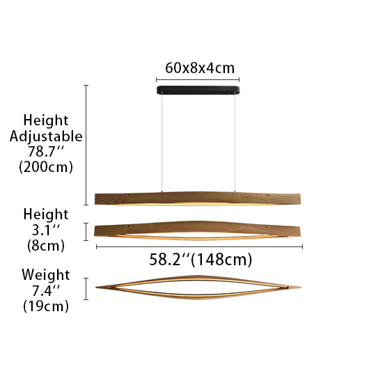 Lris Pendant Light log color Size, lamp height 78.7 inches, lamp length 58.2 inches.