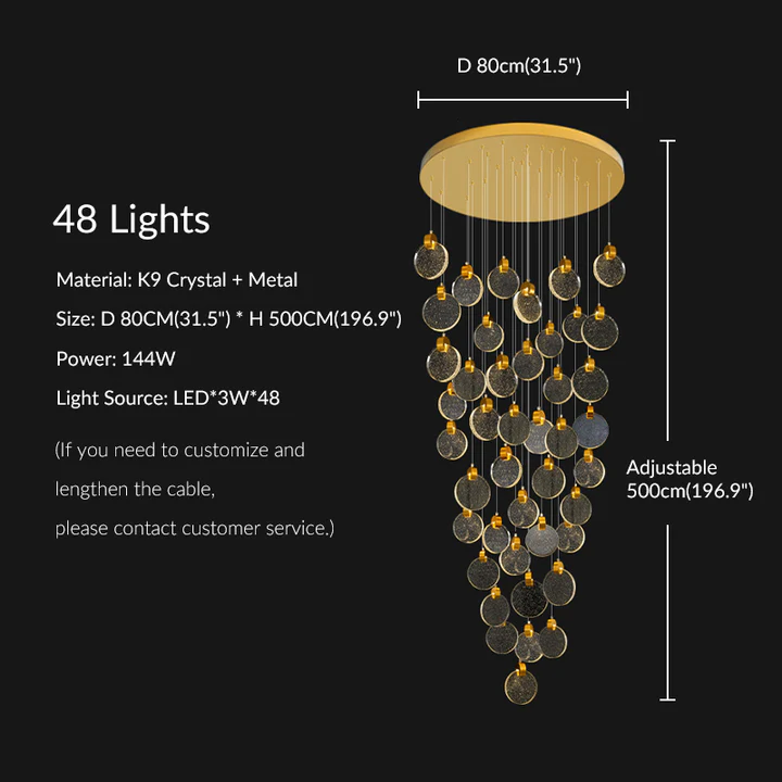 Mira crystal lighting for 48 lights size: 51.5*196.9 inch