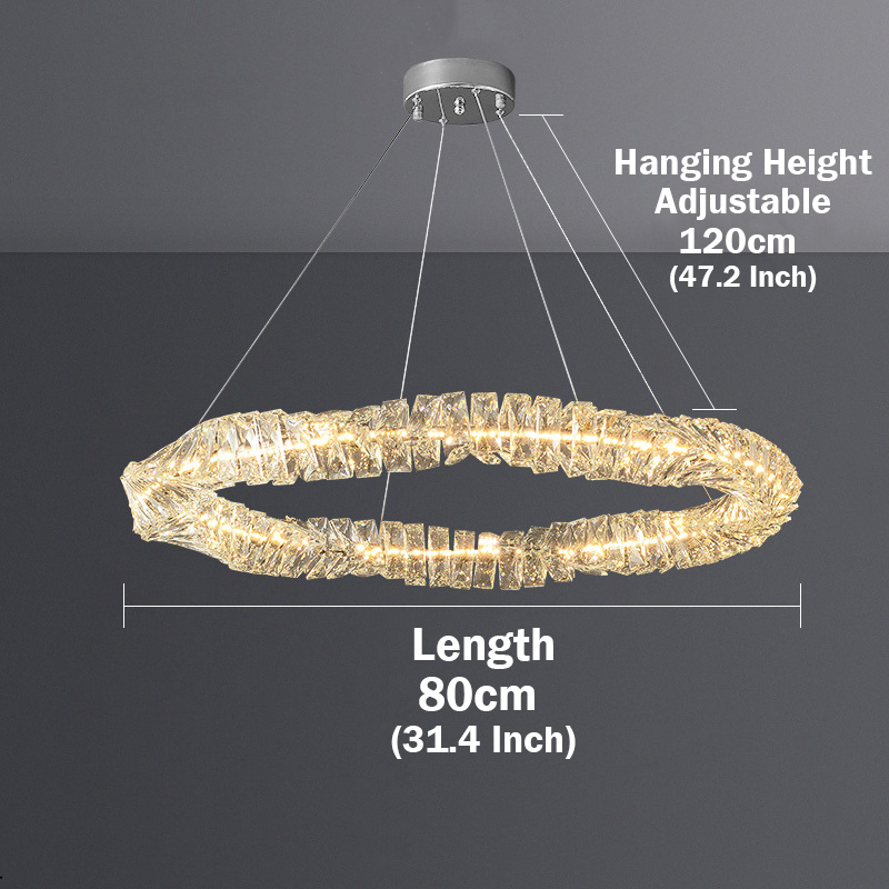 Dimensional drawing of the Troli round crystal chandelier with a light height of 47.2 inches and the crystal lighting Length of 31.4 inches.