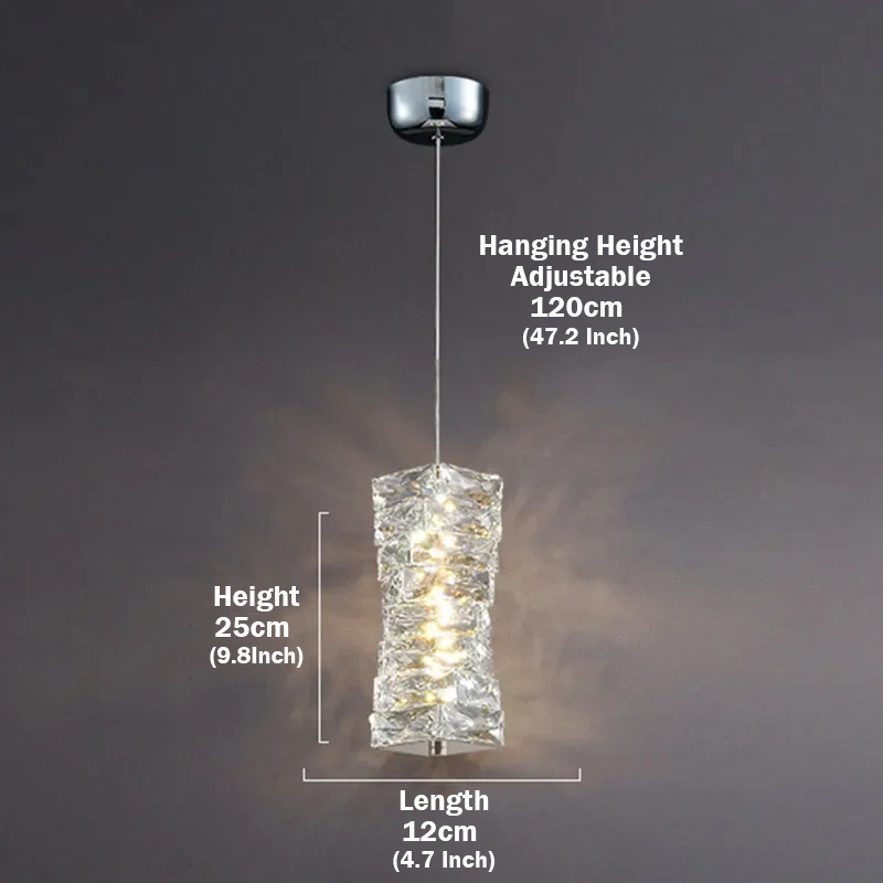 Dimensional drawing of the Troli crystal small chandelier with a light height of 9.8 inches and the crystal lighting width of 4.7 inches.