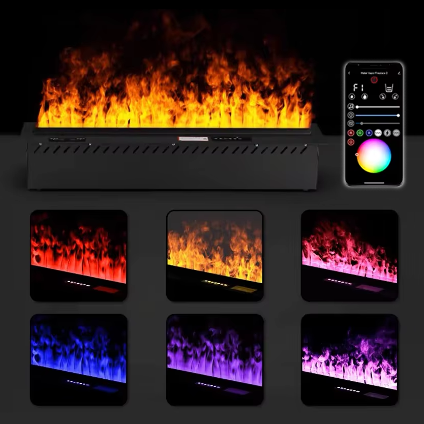 electric fireplace with multi-colored flames