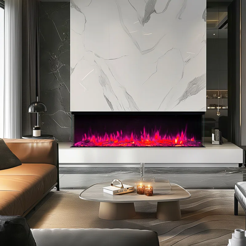 Pink Flame with electric fireplace insert in living room