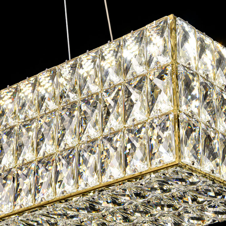 The crystal of Cacci Rectangular crystal chandelier.