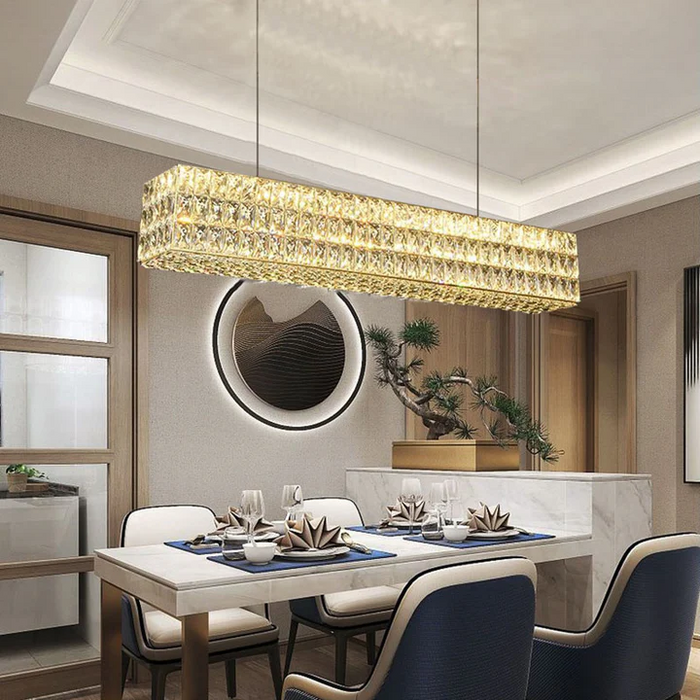 Crystal lighting Cacci rectangular crystal chandelier for dinning room.