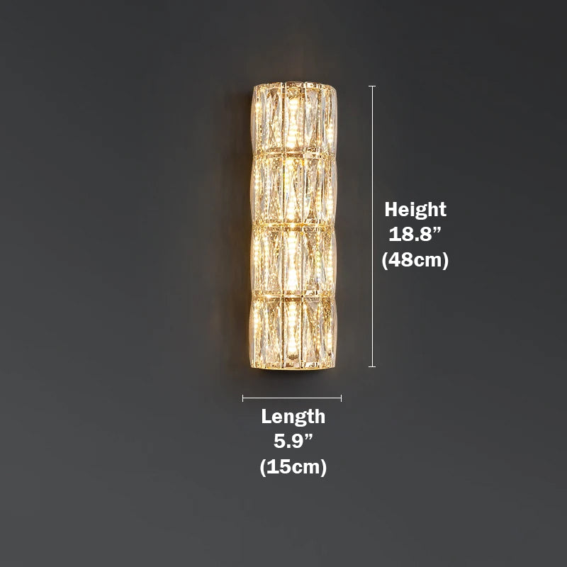 Large size of crystal wall sconce, the height and length of crystal lighting are 18.8 and 5.9 inch.