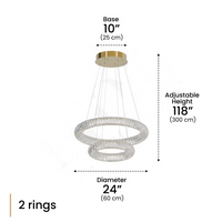 Size of ceiling Jana crystal circle pendant light, with hanging adjustable height for 118 inch, and the crystal lighting length is 24 inch.